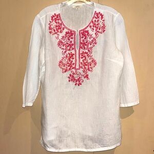 Charter Club Linen Luxury tunic beaded top size medium